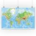 Highly Detailed World Map Illustration A-91613 (24x36 Giclee Gallery Print Wall Decor Travel Poster)