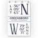 Greensboro North Carolina - Latitude & Longitude (Blue) - Lantern Press Artwork (36x54 Giclee Gallery Print Wall Decor Travel Poster)