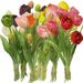 Travelwant Artificial Tulips Real Touch Artificial Tulips Flowers Fake Tulips Bouquet PU Real Touch Tulip Fake Flowers for Home Office Wedding Arrangement Party Decorations