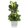 Nearly Natural 46 Golden Dieffenbachia Artificial Plant in White Metal Planter Green