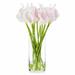 Enova Home Artificial Flowers Real Touch Calla Lily Fake Silk Flowers Arrangement in Clear Cylinder Glass Vase with Faux Water for Home Office Wedding Event Decoration (Pink)