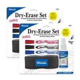 BAZIC Dry Erase Set Marker + Board Eraser + Cleaner Chisel Tip Whiteboard Pen 2-Packs