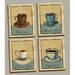Coffee Club- Vintage Coffee Espresso Mocha Cappuccino Art Print Posters by Paul Brent; Four 8x10-Inch Hand-Stretched Canvases; Ready to hang! Beige/Brown/Teal