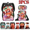 3PCS Kawaii Turning Red Backpack for Children Boys Girls Travel Laptop School Bags with Crossbody Bags Pencil Box (#4)