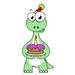 Illustration of a Brontosaurus with a birthday cake Poster Print (25 x 31)