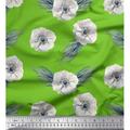 Soimoi Green Cotton Duck Fabric Palm Leaves & Anemone Floral Print Sewing Fabric Yard 56 Inch Wide