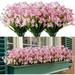 GRNSHTS 12 Bundles Outdoor Artificial Fake Flowers UV Resistant Shrubs Plants Faux Plastic Greenery Daffodils for Indoor Outside Hanging Plants Garden Porch Window Box Home Decor (Pink)