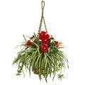 Nearly Natural 31 Red Hibiscus & Spider Plastic Artificial Plant in Hanging Basket