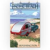 Pacific Beach Washington - Retro Camper on Beach - Lantern Press Poster (36x54 Giclee Gallery Print Wall Decor Travel Poster)