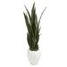 Nearly Natural Plasitc 51 Sansevieria Artificial Plant in White Planter Green