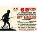 Poster showing a soldier in silhouette. Text explains salary and benefits for enlistment. Au 69eme. Les volontaires qui s enroleront dans le 69eme Bataillon recevront _ Poster Print by Unknown