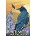 Baltimore Maryland Raven (24x36 Giclee Gallery Art Print Vivid Textured Wall Decor)