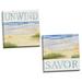 Lovely Watercolor-Style Savor and Unwind Beach Shore Set by Tara Reed; Coastal DÃ©cor; Two 12x12in Hand-Stretched Canvases