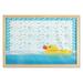 Yellow Duck Wall Art with Frame Funny Swimming Animal Rubber Toy on Water with Bubbles and Waves Printed Fabric Poster for Bathroom Living Room 35 x 23 Sky Blue Yellow and White by Ambesonne