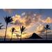 Hawaii Oahu Kualoa County Beach Park Mokoli i Island (Chinaman Hat) Silhouetted At Sunrise Palms On Shore. Poster Print (38 x 24)