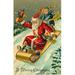 Christmas card Santa on Sleigh (unknown artist) Poster Print (24 x 36)