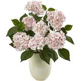 Nearly Natural 22 Plastic Hydrangea Artificial Plant with White Planter Pink