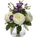 Nearly Natural 14.5 White Rose and Morning Glory Artificial Plant Arrangment with Vase