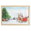 Santa Wall Art with Frame Snow Covered Christmas Village with Cartoon Santa on His Sleigh Big Tree and Boxes Printed Fabric Poster for Bathroom Living Room 35 x 23 Multicolor by Ambesonne
