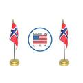 Made in The USA. 2 Norwegian Rayon 4 x6 Miniature Office Desk & Little Hand Waving Table Flags Includes 2 Bronze Flag Stands & 2 Small Mini Norway Stick Flags