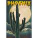 Phoenix Arizona Cactus and Full Moon (24x36 Giclee Gallery Art Print Vivid Textured Wall Decor)