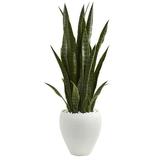 Nearly Natural 3.5 Plastic Green Sansevieria Artificial Plant in White Planter