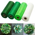 St. Patrick s Day Shamrock Ribbon for Wreaths 10in Poly Mesh Ribbon 30ft Metallic Foil Dark Green Rolls for St. Patrick s Day Decorations Wreath DIY Craft Supplies