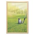 Golf Wall Art with Frame Lets Golf Teeing Ground Golf Clubs and Ball on Grass in Morning Sunrise Printed Fabric Poster for Bathroom Living Room 23 x 35 Pastel Yellow Green Grey by Ambesonne