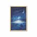 Fantasy Wall Art with Frame Night Sky with Moon Falling Stars Clouds Horizon Mysterious Space Art Printed Fabric Poster for Bathroom Living Room 23 x 35 Navy Blue and White by Ambesonne