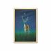 Deer Wall Art with Frame Animal Stands on Grass with Flowers on Its Antlers and Around Neck Printed Fabric Poster for Bathroom Living Room 23 x 35 Night Blue Emerald and Ginger by Ambesonne
