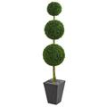 Nearly Natural 6 ft. Boxwood Triple Ball Topiary Artificial Tree in Slate Planter UV Resistant (Indoor/Outdoor)