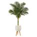 Nearly Natural 5 Golden Cane Artificial Palm Tree in White Planter with Stand