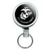U.S. Marine Corps USMC White Logo on Black Officially Licensed Heavy Duty Metal Retractable Reel ID Badge Key Card Tag Holder with Belt Clip