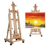 Sketch Easel Large Adjustable Easel Red Beech Wood Artist Easel Foldable Drawing Displaying Frame Easel Height Painting Floor Folding Easel Stand H-Frame Easel Studio Artist Art Craft Drawing Display