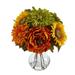 Nearly Natural 12 Peony Dahlia and Sunflower Artificial Flower Arrangement in Glass Vase Multicolor