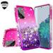 Cute Phone Case for Galaxy A72 5G Case w[Tempereded Glass] Liquid Glitter Bling Diamond Bumper Girls Women for Samsung Galaxy A72 5G - Hot Pink/Purple