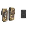 Pouch and Power Bank Bundle for iPhone 14 Pro: Vertical Rugged Nylon Belt Holster Case (Camo) and 20W PD Power Delivery Type-C Portable Charger Battery (15W Wireless)