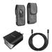 Holster and Wall Charger Bundle for Samsung Galaxy XCover6 Pro: Vertical Rugged Denim Nylon Belt Pouch Case (Black) and UL Certified 18W Dual USB Port (Type-C & USB-A) Power Adapter