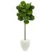 Nearly Natural 5 Fiddle Leaf Artificial Tree in White Planter Green