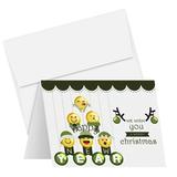 2024 Merry Christmas and Happy New Year Greeting Cards & Envelopes â€“ Funny and Cute Green Xmas Tree Emoji | 4.25 x 5.5â€� When Folded (A2 Size) | Bulk Set of 25 Cards and 25 Envelopes