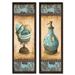 2 Blue French Lotion and Savon Panels; Two Brown framed 6x18in Prints; Ready to hang! Teal/Brown