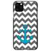 DistinctInk Case for iPhone 13 Pro MAX (6.7 Screen) - Custom Ultra Slim Thin Hard Black Plastic Cover - Grey White Chevron Teal Anchor - Nautical Anchor Design