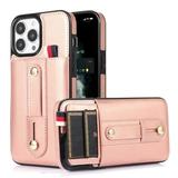 Elepower Case for iPhone 14 Pro 6.1 2022 Card Holder Case [Pulling Hand Strap] Anti-scratch PU Leather Case Shockproof Anti-drop PC Backplane Slim & Lightweight Case for iPhone 14 Pro Rosegold