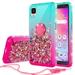 Liquid Quicksand Glitter Cute Phone Case for TCL ION Z / TCL A3 A509DL / TCL A30 / A30 Case Ring Kickstand for Girls Women Clear Bling Diamond Phone Case Cover - Pink/Teal