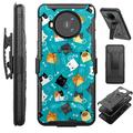 Compatible with Nokia X100 Hybrid Luxguard Holster Phone Case Cover (Teal Fishbone Cat)