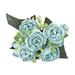1 Bouquet Artificial Flower Vivid No Watering 5 Heads Tea Rose Fake Flowers Home Decor Blue Faux Silk Flower