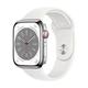 Apple Watch Series 8 GPS + Cellular 45mm Silver Stainless Steel Case with White Sport Band - S/M. Fitness Tracker Blood Oxygen & ECG Apps Always-On Retina Display