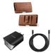 Holster and Wall Charger Bundle for Sony Xperia 1 IV: Coin Card Wallet Belt Pouch Case (Brown) and UL Certified 18W Dual USB Port (Type-C & USB-A) Power Adapter
