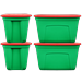 SIMPLYKLEEN 18-Gallon Reusable Stacking Plastic Storage Containers with Lids Green/Red (Pack of 4) Holiday Organizer Stackable Crafts Bins Nestable Organizer Plastic Storage Containers