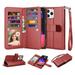 iPhone 13 Case Wallet Case for iPhone 13 iPhone 13 PU Leather Case Njjex Luxury PU Leather [9 Card Slots Holder ] Carrying Folio Flip Cover [Detachable Magnetic Hard Case] -Wine Red